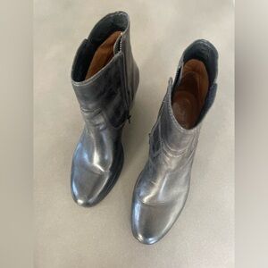 Frye Black Leather Wedge Ankle Booties